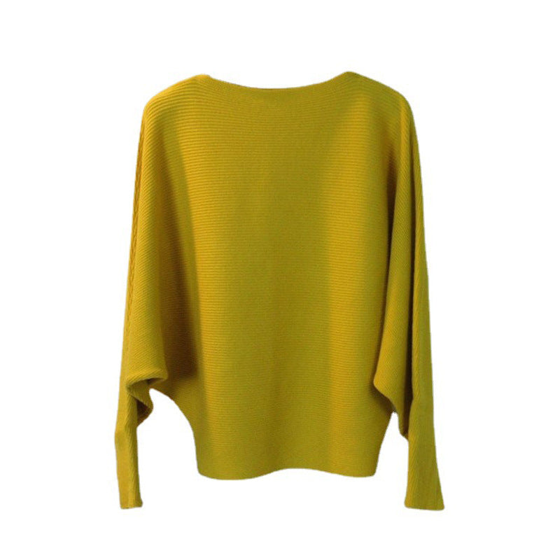 蝙蝠袖一字领毛衣韩版针织女宽松秋季套头针织衫工厂现货外贸代发